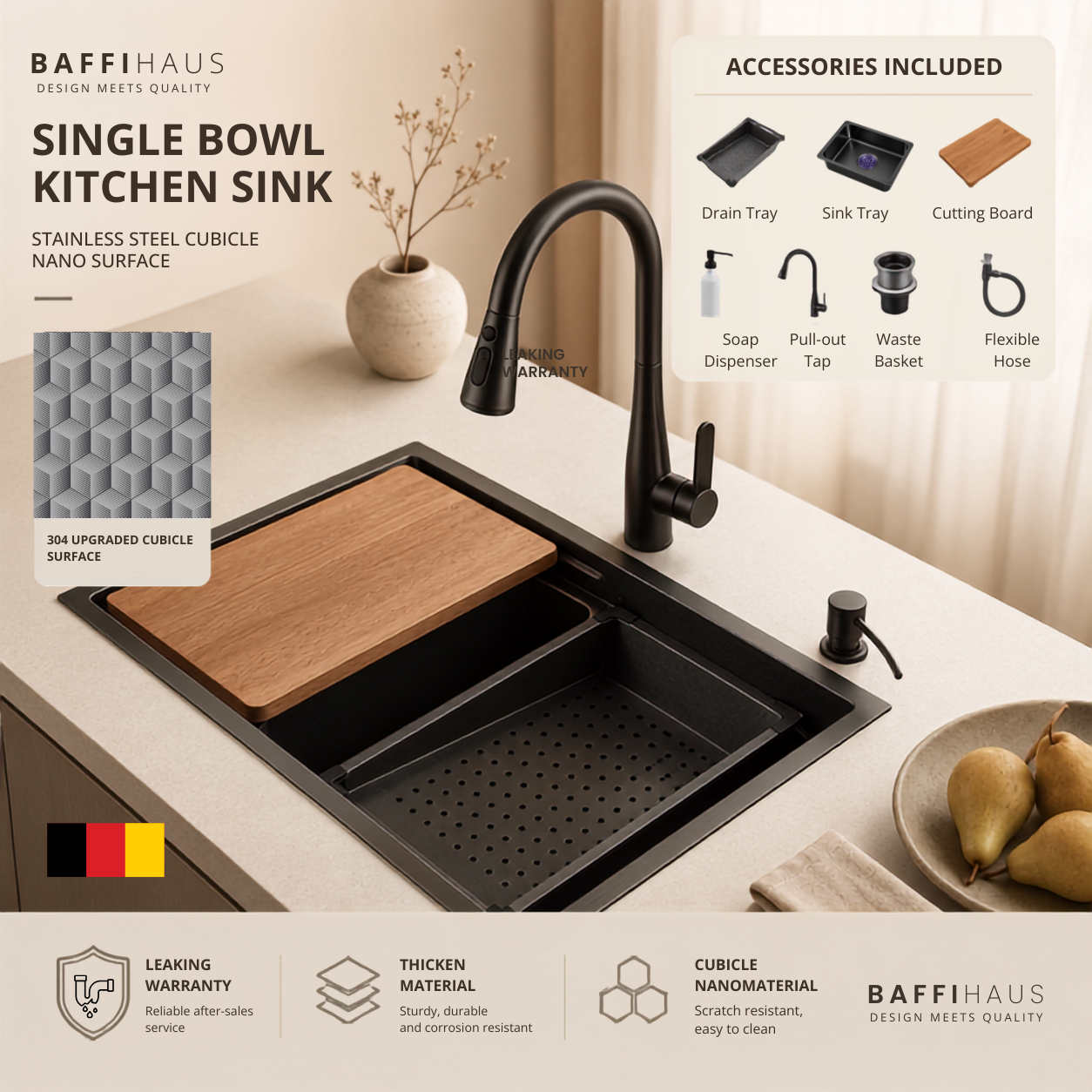 Nano Cubicle Stainless Steel Kitchen Single Sink